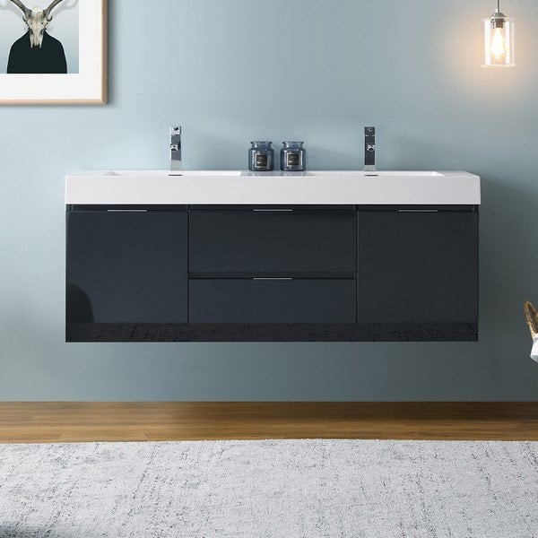 FRESCA FCB8360GG-D-I VALENCIA 60 INCH DARK SLATE GRAY WALL HUNG DOUBLE SINK MODERN BATHROOM VANITY