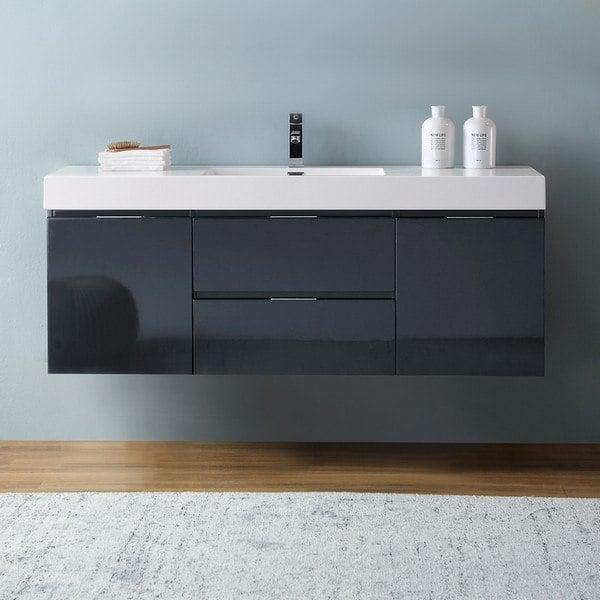 FRESCA FCB8360GG-I VALENCIA 60 INCH DARK SLATE GRAY WALL HUNG MODERN BATHROOM VANITY WITH SINK