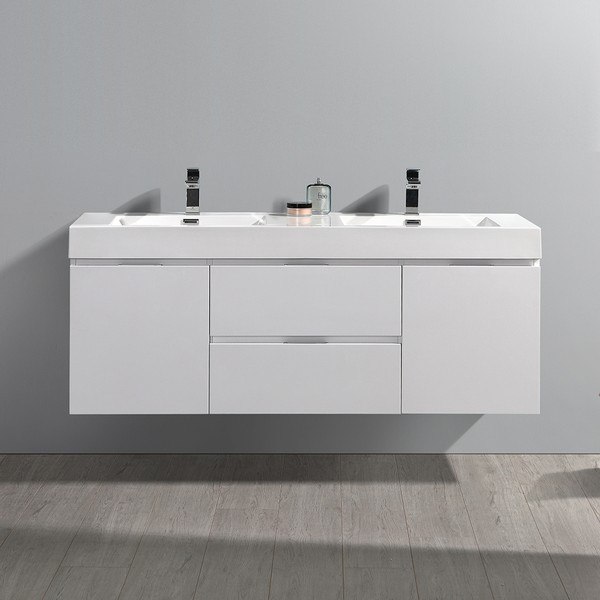 Double Sink Modern Bathroom Vanity, Modern White Double Bathroom Vanity