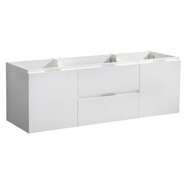 FRESCA FCB8360WH-D VALENCIA 60 INCH GLOSSY WHITE WALL HUNG DOUBLE SINK MODERN BATHROOM CABINET