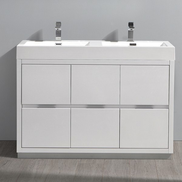 FRESCA FCB8448WH-D-I VALENCIA 48 INCH GLOSSY WHITE FREE STANDING DOUBLE SINK MODERN BATHROOM VANITY