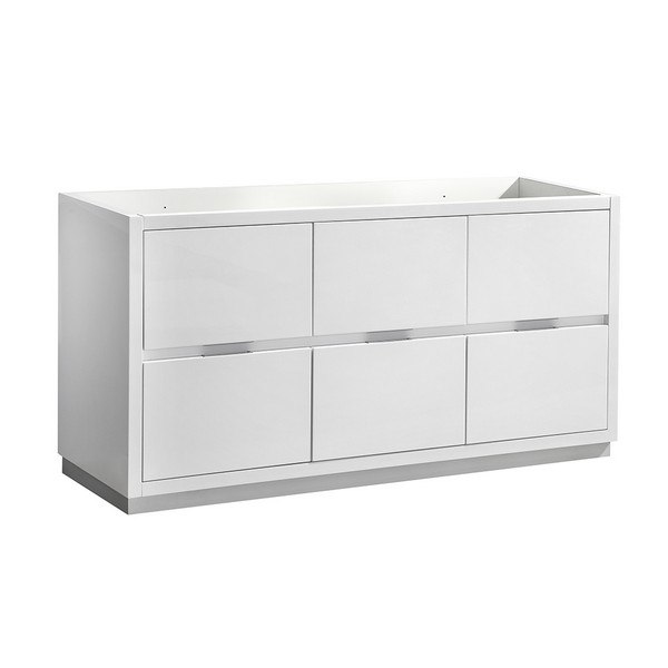 FRESCA FCB8448WH-D VALENCIA 48 INCH GLOSSY WHITE FREE STANDING DOUBLE SINK MODERN BATHROOM CABINET