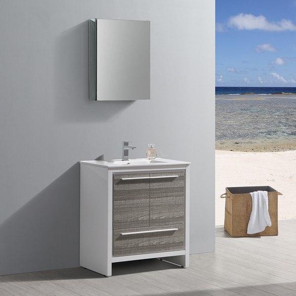 30 Inch Ash Gray Modern Bathroom Vanity, 30 Bathroom Vanity With Sink And Faucet