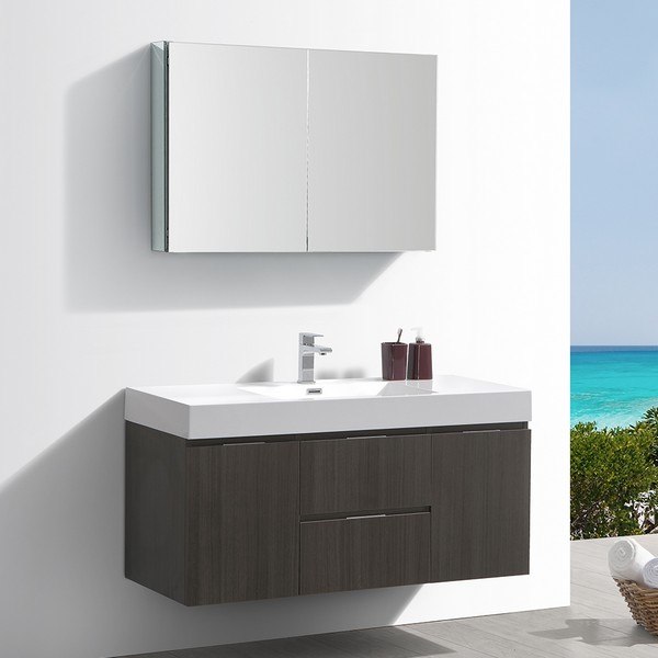 FRESCA FVN8348GO VALENCIA 48 INCH GRAY OAK WALL HUNG MODERN BATHROOM VANITY WITH SINK, FAUCET AND MEDICINE CABINET