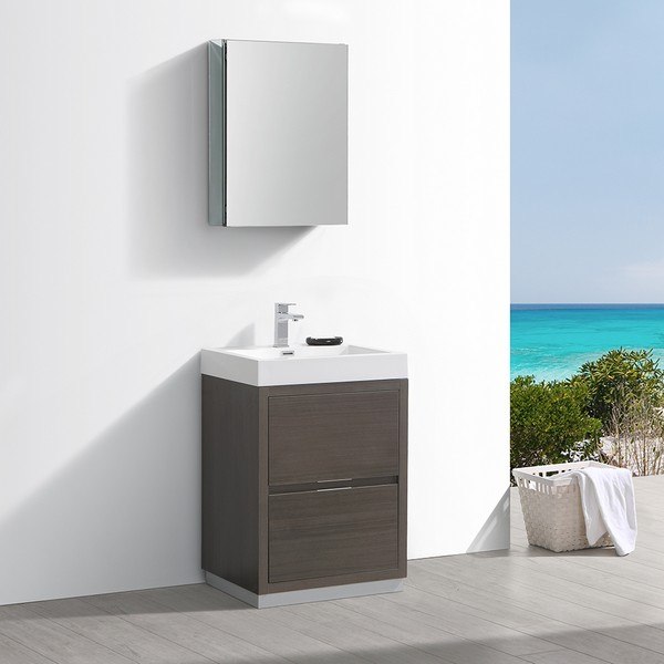 FRESCA FVN8424GO VALENCIA 24 INCH GRAY OAK FREE STANDING MODERN BATHROOM VANITY WITH SINK, FAUCET AND MEDICINE CABINET