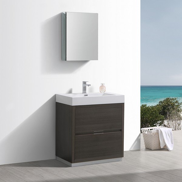 FRESCA FVN8430GO VALENCIA 30 INCH GRAY OAK FREE STANDING MODERN BATHROOM VANITY WITH SINK, FAUCET AND MEDICINE CABINET