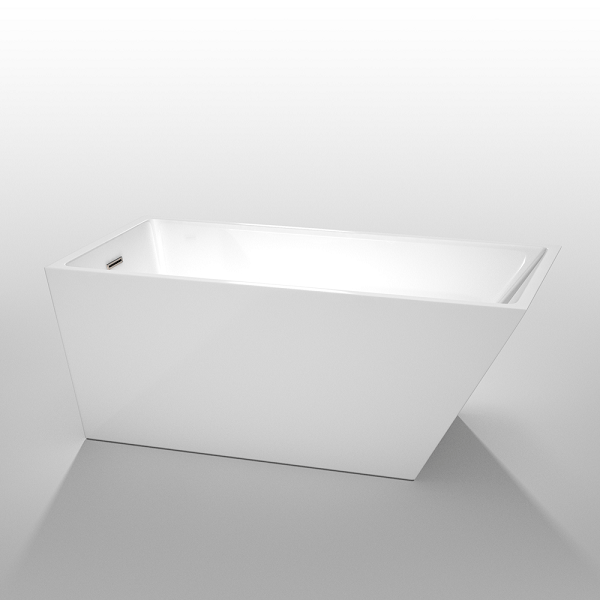 WYNDHAM COLLECTION WCBTK150159BNTRIM HANNAH 59 INCH SOAKING BATHTUB IN WHITE WITH BRUSHED NICKEL TRIM