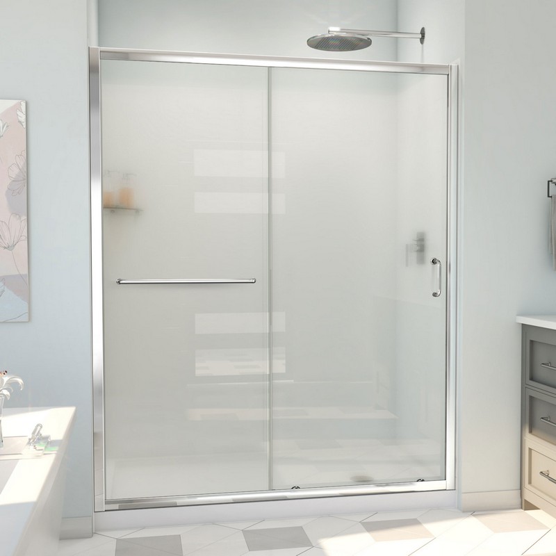 DREAMLINE D2096034XF INFINITY-Z 60 W X 78 3/4 H X 34 D INCH SLIDING FROSTED GLASS SHOWER DOOR AND BASE AND WITH WALL KIT