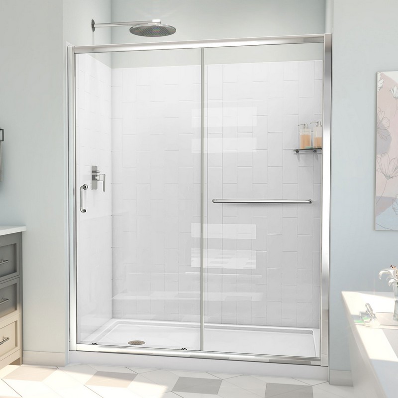 DREAMLINE D2096032XX INFINITY-Z 60 W X 78 3/4 H X 32 D INCH SLIDING CLEAR GLASS SHOWER DOOR AND BASE AND WITH WALL KIT