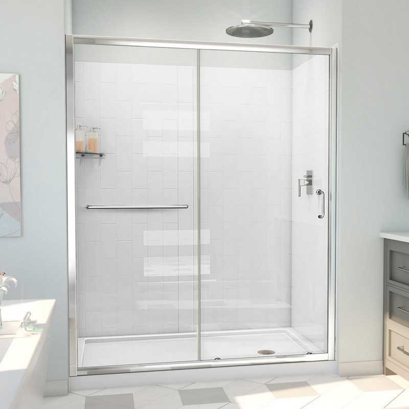 DREAMLINE D2096036XX INFINITY-Z 60 W X 78 3/4 H X 36 D INCH SLIDING CLEAR GLASS SHOWER DOOR AND BASE AND WITH WALL KIT