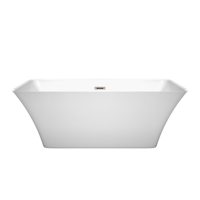 WYNDHAM COLLECTION WCBTK150459BNTRIM TIFFANY 59 INCH FREESTANDING BATHTUB IN WHITE WITH BRUSHED NICKEL DRAIN AND OVERFLOW TRIM