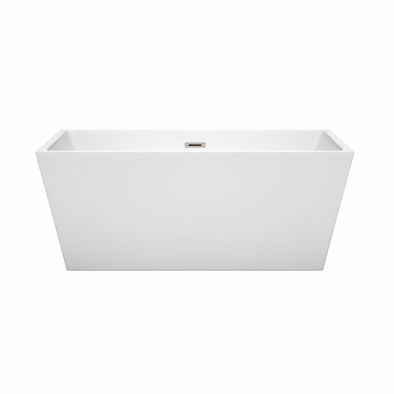 WYNDHAM COLLECTION WCBTK151459BNTRIM SARA 59 INCH SOAKING BATHTUB IN WHITE WITH BRUSHED NICKEL TRIM