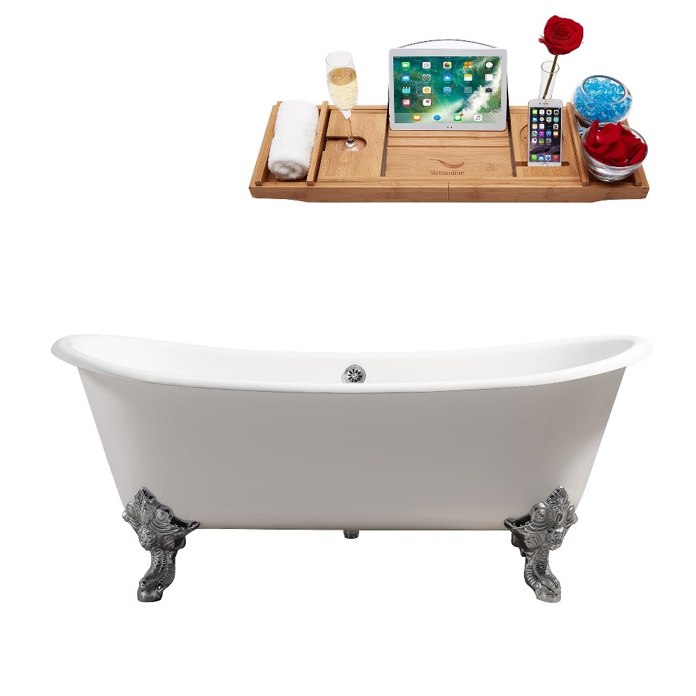 STREAMLINE R5020CH-CH 72 INCH CAST IRON SOAKING CLAWFOOT TUB AND TRAY WITH EXTERNAL DRAIN