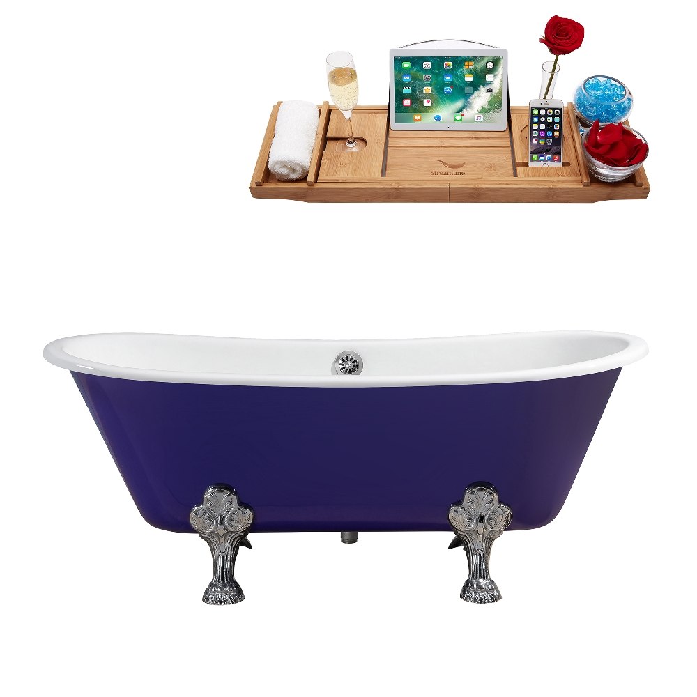 STREAMLINE R5060CH-CH 67 INCH CAST IRON SOAKING CLAWFOOT TUB AND TRAY WITH EXTERNAL DRAIN