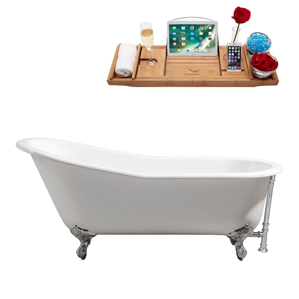 STREAMLINE R5220CH-CH 67 INCH CAST IRON SOAKING CLAWFOOT TUB AND TRAY WITH EXTERNAL DRAIN