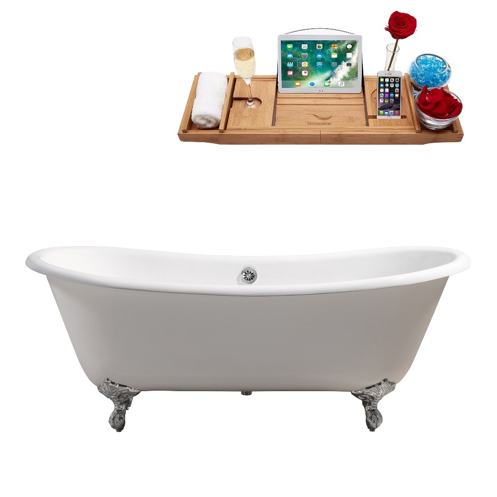 STREAMLINE R5240CH-CH 71 INCH CAST IRON SOAKING CLAWFOOT TUB AND TRAY WITH EXTERNAL DRAIN