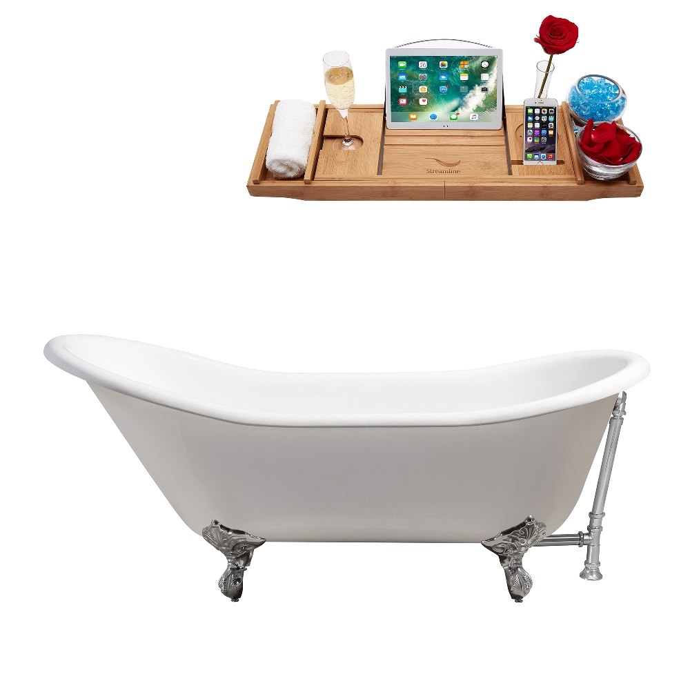 STREAMLINE R5420CH-CH 67 INCH CAST IRON SOAKING CLAWFOOT TUB AND TRAY WITH EXTERNAL DRAIN