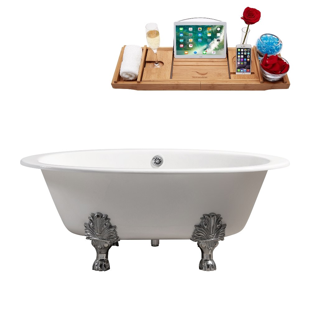 STREAMLINE R5442CH-CH 65 INCH CAST IRON SOAKING CLAWFOOT TUB AND TRAY WITH EXTERNAL DRAIN