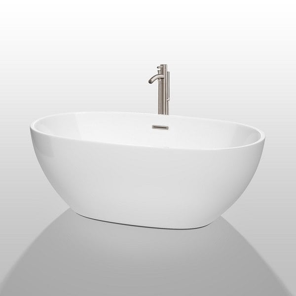 WYNDHAM COLLECTION WCBTK156163BNTRIM JUNO 63 INCH SOAKING BATHTUB IN WHITE WITH BRUSHED NICKEL TRIM