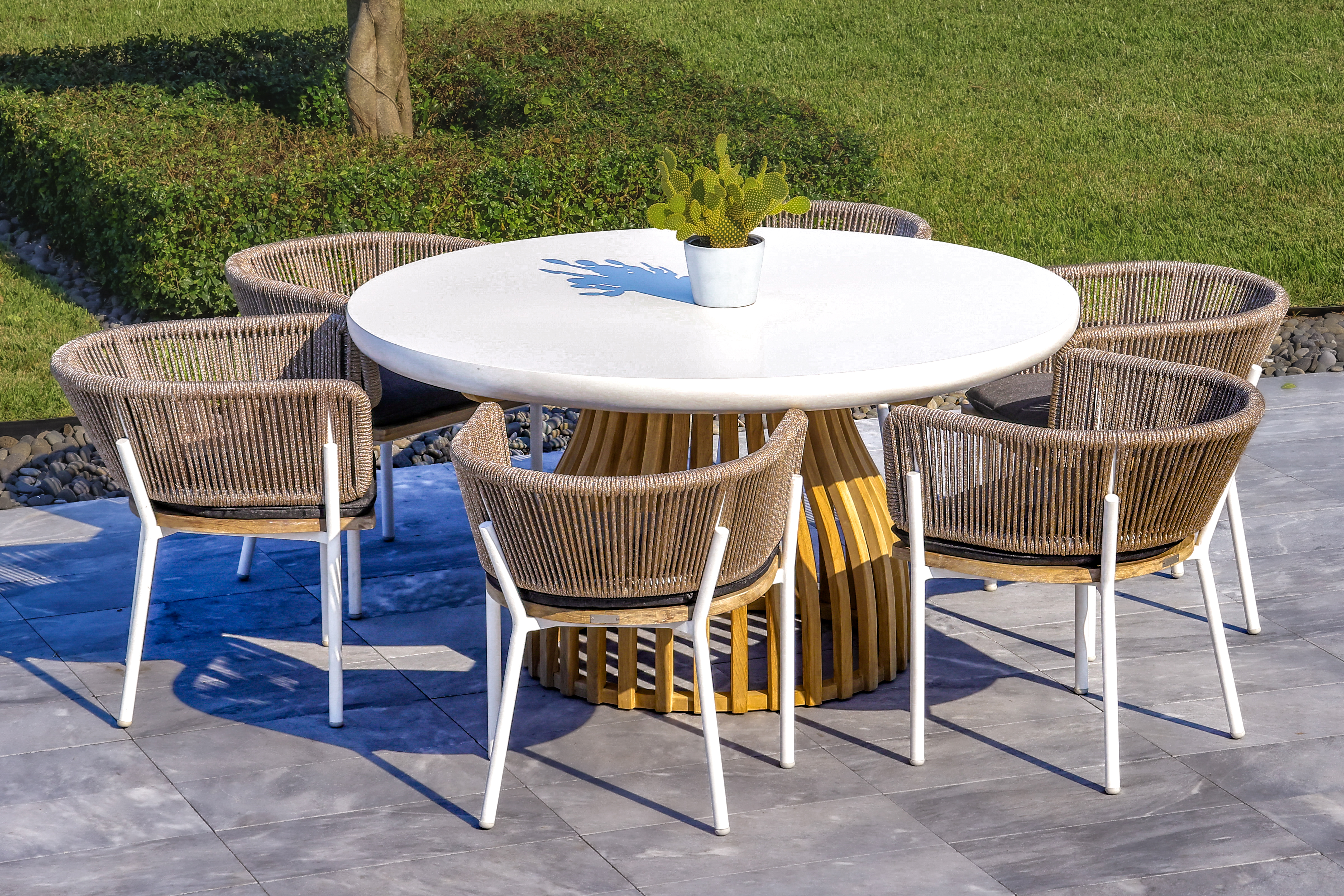 OUTSY 0AMEL-WDT-GR-R MELINA 59 INCH OUTDOOR WOOD AND RESIN ROUND DINING TABLE