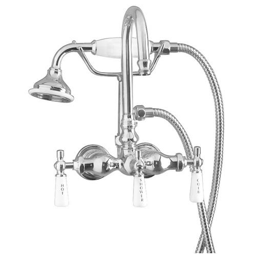 BARCLAY 4022-PL 12 INCH TWO HOLES WALL MOUNT CLAWFOOT TUB FILLER WITH HAND SHOWER