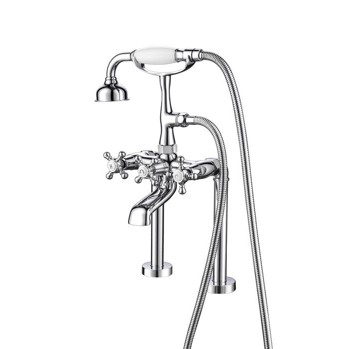 BARCLAY 4609-MC VINTAGE 17 1/2 INCH TWO HOLES DECK MOUNT TUB FILLER WITH HAND SHOWER AND DIVERTER