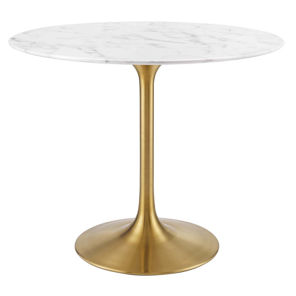 MODWAY EEI-3214-GLD-WHI LIPPA 35 1/2 INCH ROUND ARTIFICIAL MARBLE DINING TABLE