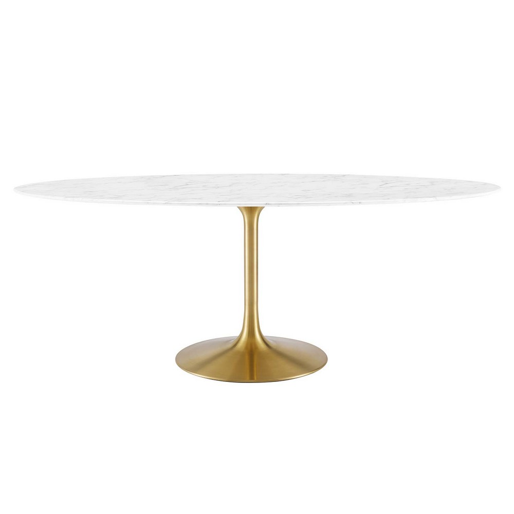 MODWAY EEI-3257-GLD-WHI LIPPA 78 1/2 INCH OVAL ARTIFICIAL MARBLE DINING TABLE