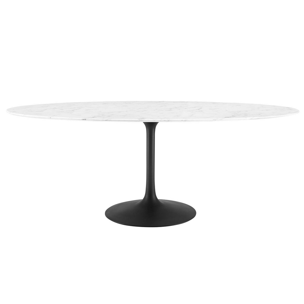 MODWAY EEI-3542-BLK-WHI LIPPA 78 1/2 INCH OVAL ARTIFICIAL MARBLE DINING TABLE