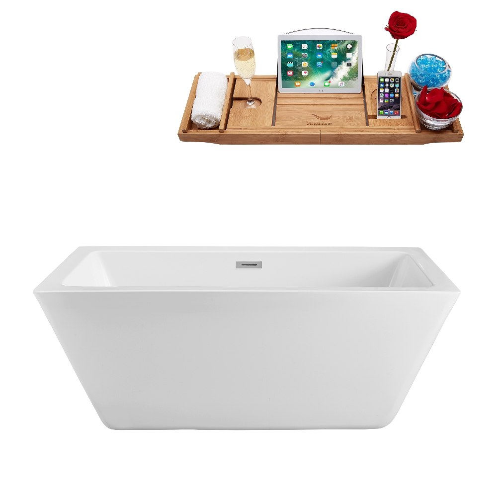 STREAMLINE N-321-70FSWH-FM 70 INCH SOAKING FREESTANDING TUB IN GLOSSY WHITE FINISH WITH TRAY AND INTERNAL DRAIN