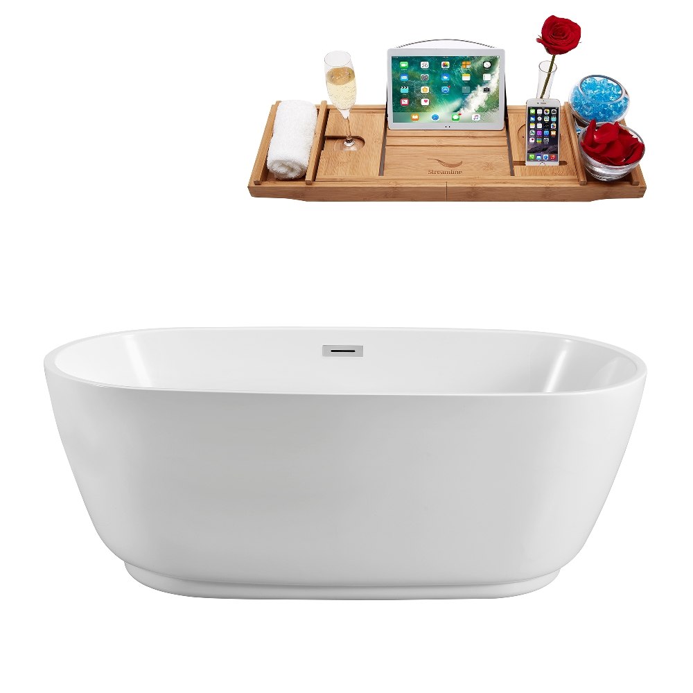 STREAMLINE N-562-71FSWH-FM 71 INCH SOAKING FREESTANDING TUB IN GLOSSY WHITE FINISH WITH TRAY AND INTERNAL DRAIN