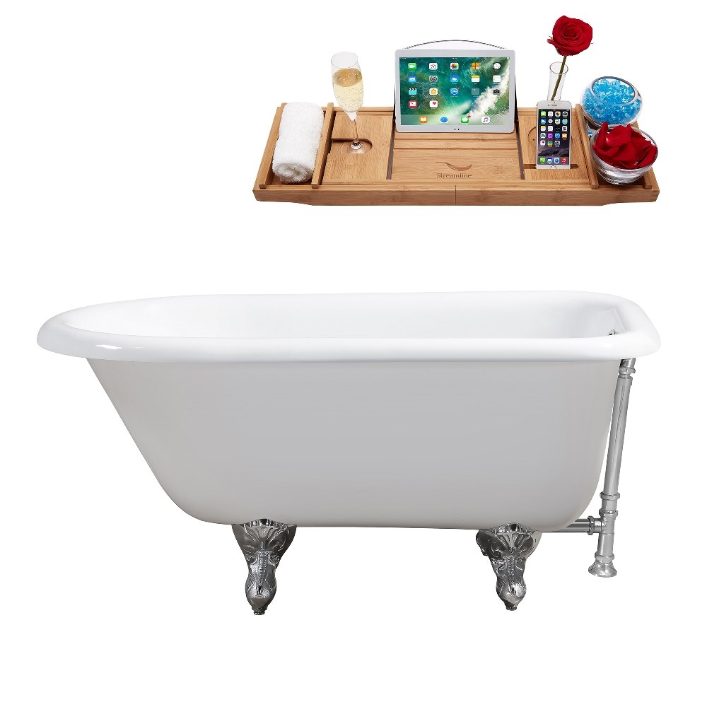 STREAMLINE R5100CH-CH 66 INCH CAST IRON SOAKING CLAWFOOT TUB AND TRAY WITH EXTERNAL DRAIN