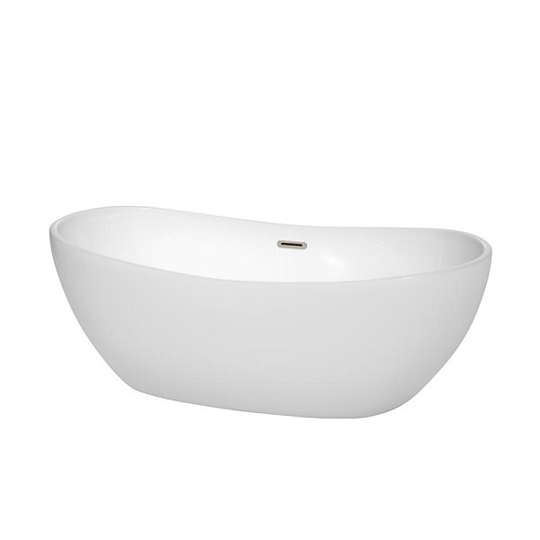 WYNDHAM COLLECTION WCOBT101465BNTRIM 65 INCH FREESTANDING BATHTUB IN WHITE WITH BRUSHED NICKEL DRAIN AND OVERFLOW TRIM
