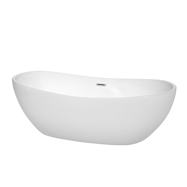 WYNDHAM COLLECTION WCOBT101470 70 INCH FREESTANDING BATHTUB IN WHITE WITH POLISHED CHROME DRAIN AND OVERFLOW TRIM