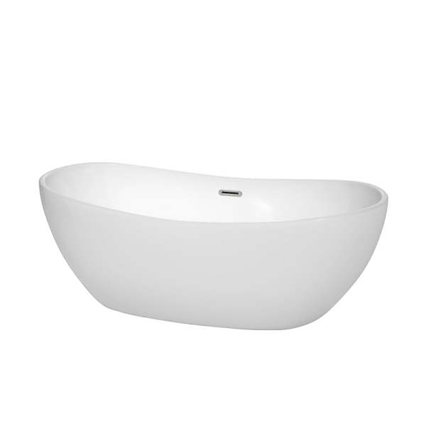 WYNDHAM COLLECTION WCOBT101465 REBECCA 65 INCH FREESTANDING BATHTUB IN WHITE WITH POLISHED CHROME DRAIN AND OVERFLOW TRIM