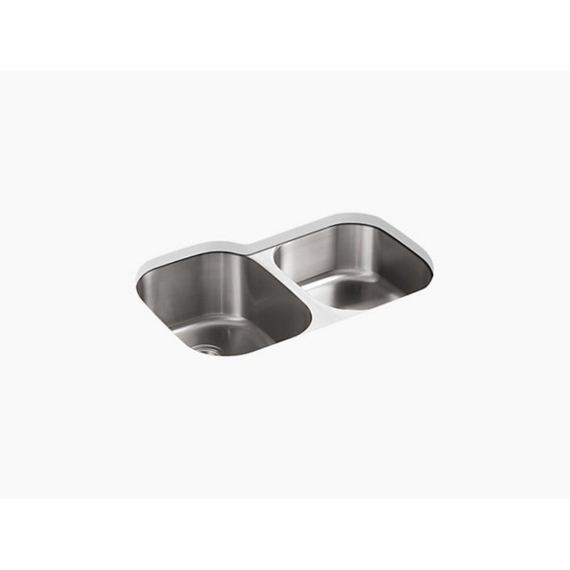 KOHLER K-3150-NA UNDERTONE 31 INCH DOUBLE BASIN UNDER-MOUNT 18-GAUGE STAINLESS STEEL KITCHEN SINK WITH SILENTSHIELD