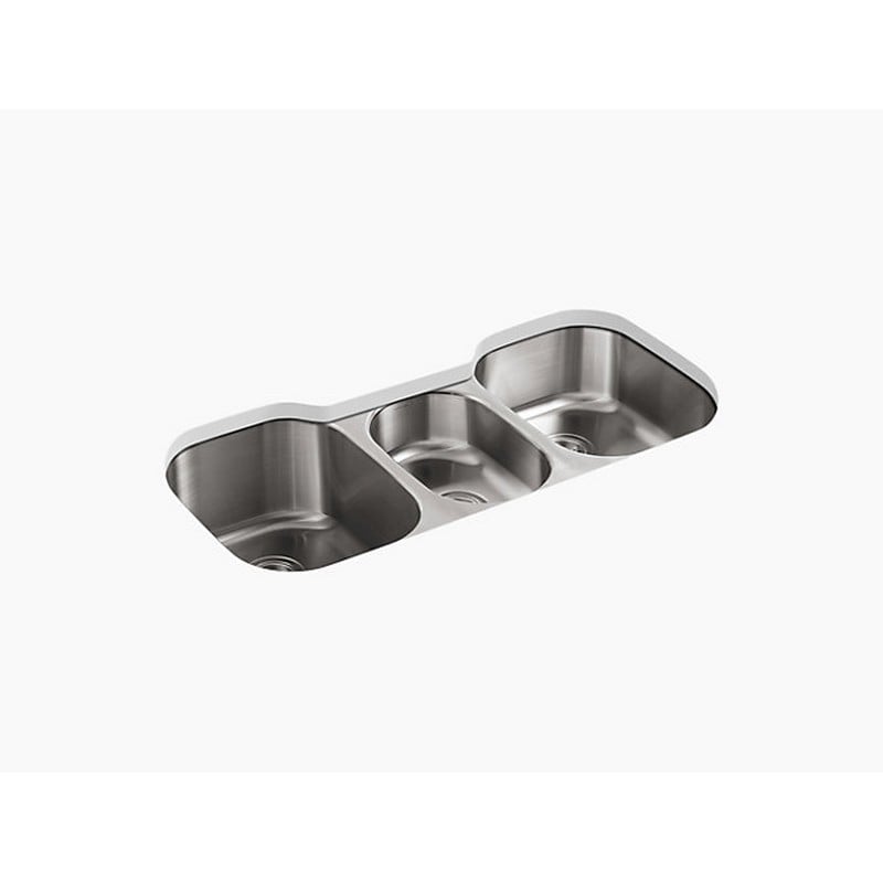 KOHLER K-3166-NA UNDERTONE 42 INCH TRIPLE BASIN UNDER-MOUNT 18-GAUGE STAINLESS STEEL KITCHEN SINK WITH SILENTSHIELD