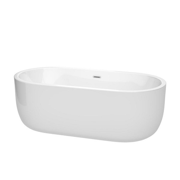 WYNDHAM COLLECTION WCOBT101360 JULIETTE 60 INCH FREESTANDING BATHTUB IN WHITE WITH POLISHED CHROME DRAIN AND OVERFLOW TRIM
