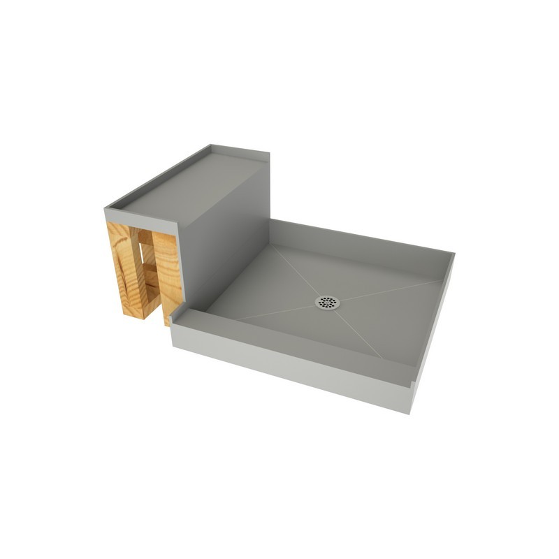 TILE REDI 4848C-RB48-KIT BASE'N BENCH 48 D X 60 W INCH FULLY INTEGRATED SHOWER PAN KIT WITH CENTER PVC DRAIN, SINGLE THRESHOLD ON 48 INCH SIDE AND BENCH RB4812