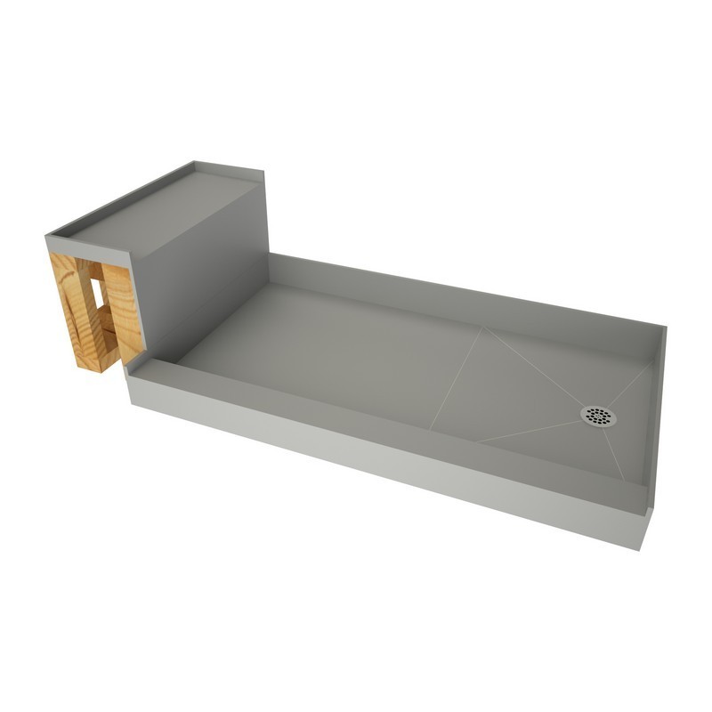 TILE REDI P3048R-RB30-KIT BASE'N BENCH 30 D X 60 W INCH FULLY INTEGRATED SHOWER PAN KIT WITH RIGHT PVC DRAIN AND WITH BENCH RB3012