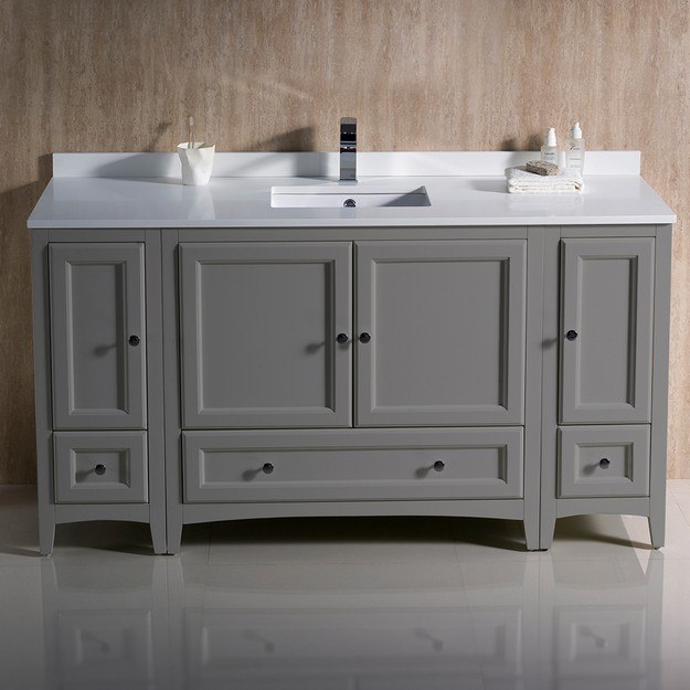 FRESCA FCB20-123612GR-CWH-U OXFORD 60 INCH GRAY TRADITIONAL BATHROOM CABINETS WITH TOP AND SINK