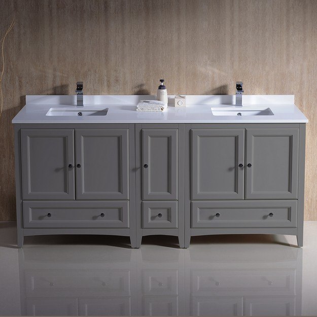 FRESCA FCB20-301230GR-CWH-U OXFORD 72 INCH GRAY TRADITIONAL DOUBLE SINK BATHROOM CABINETS WITH TOP AND SINKS