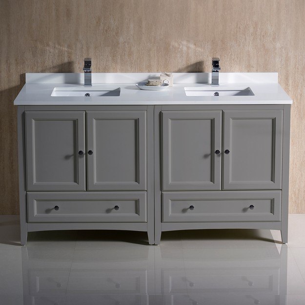 FRESCA FCB20-3030GR-CWH-U OXFORD 60 INCH GRAY TRADITIONAL DOUBLE SINK BATHROOM CABINETS WITH TOP AND SINKS