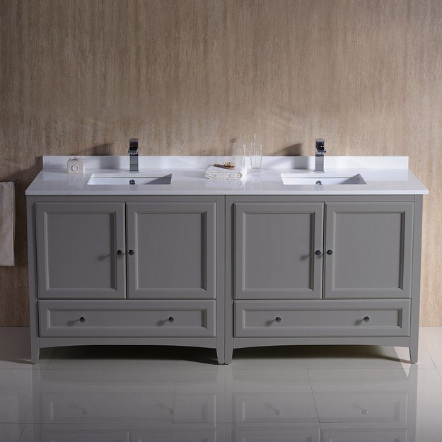 FRESCA FCB20-3636GR-CWH-U OXFORD 72 INCH GRAY TRADITIONAL DOUBLE SINK BATHROOM CABINETS WITH TOP AND SINKS