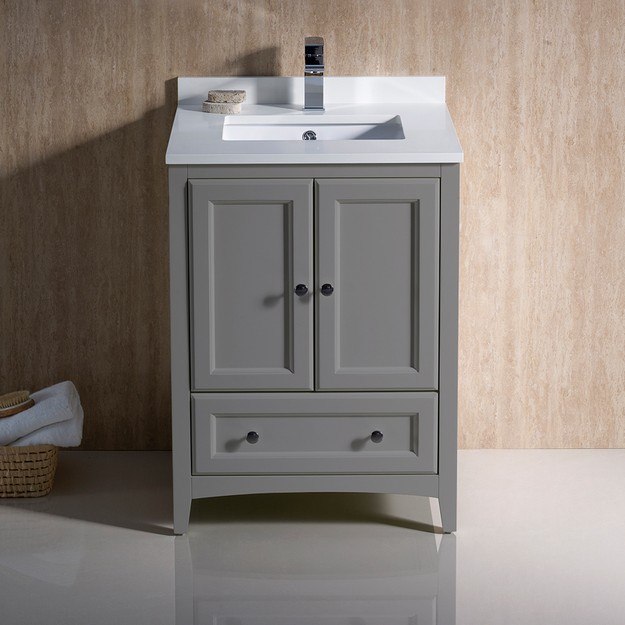 FRESCA FCB2024GR-CWH-U OXFORD 24 INCH GRAY TRADITIONAL BATHROOM CABINET WITH TOP AND SINKS