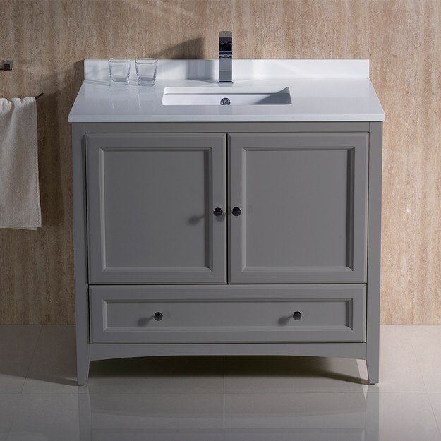 FRESCA FCB2036GR-CWH-U OXFORD 36 INCH GRAY TRADITIONAL BATHROOM CABINET WITH TOP AND SINK