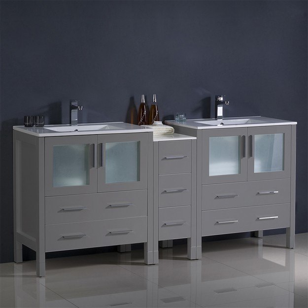 FRESCA FCB62-301230GR-I TORINO 72 INCH GRAY MODERN DOUBLE SINK BATHROOM CABINETS WITH INTEGRATED SINKS
