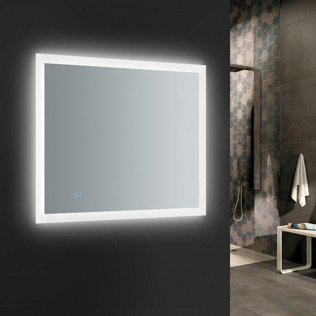 FRESCA FMR013630 ANGELO 36 X 30 INCH TALL BATHROOM MIRROR WITH HALO STYLE LED LIGHTING AND DEFOGGER