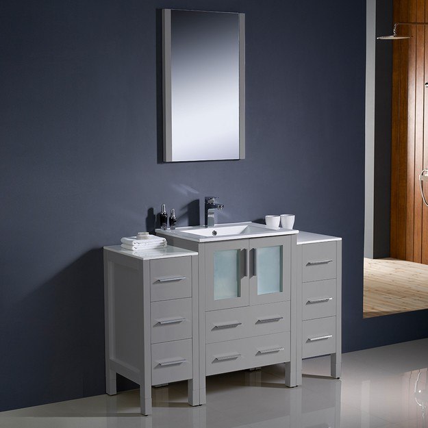 FRESCA FVN62-122412GR-UNS TORINO 48 INCH GRAY MODERN BATHROOM VANITY WITH 2 SIDE CABINETS AND INTEGRATED SINK
