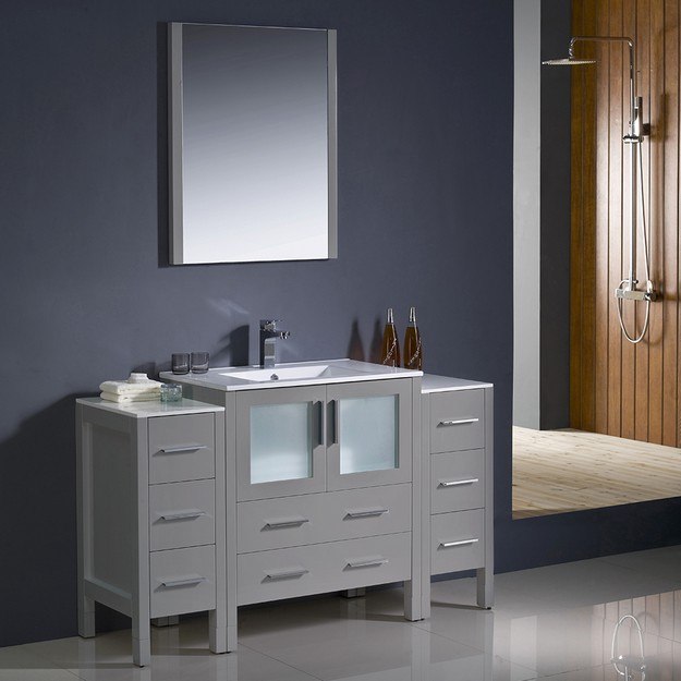 FRESCA FVN62-123012GR-UNS TORINO 54 INCH GRAY MODERN BATHROOM VANITY WITH 2 SIDE CABINETS AND INTEGRATED SINK